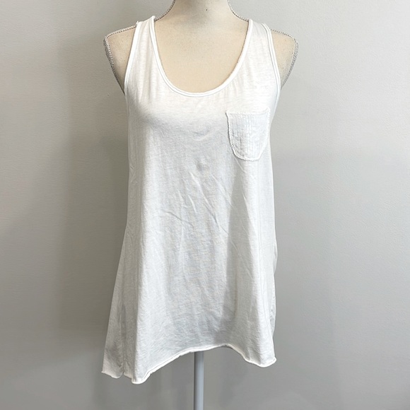 Tops - White Racerback Tee Tank Top with an Embellished Pocket (made in Italy)